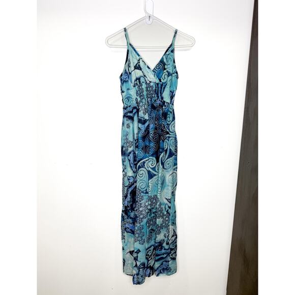 Pink Apple Vintage y2k Mixed Blue White Geo Print Maxi Sundress, Coastal beachy - Picture 2 of 10